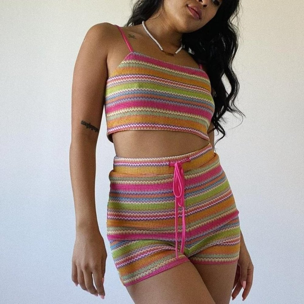 Mollie Crochet Cami Crop Top and Short Set